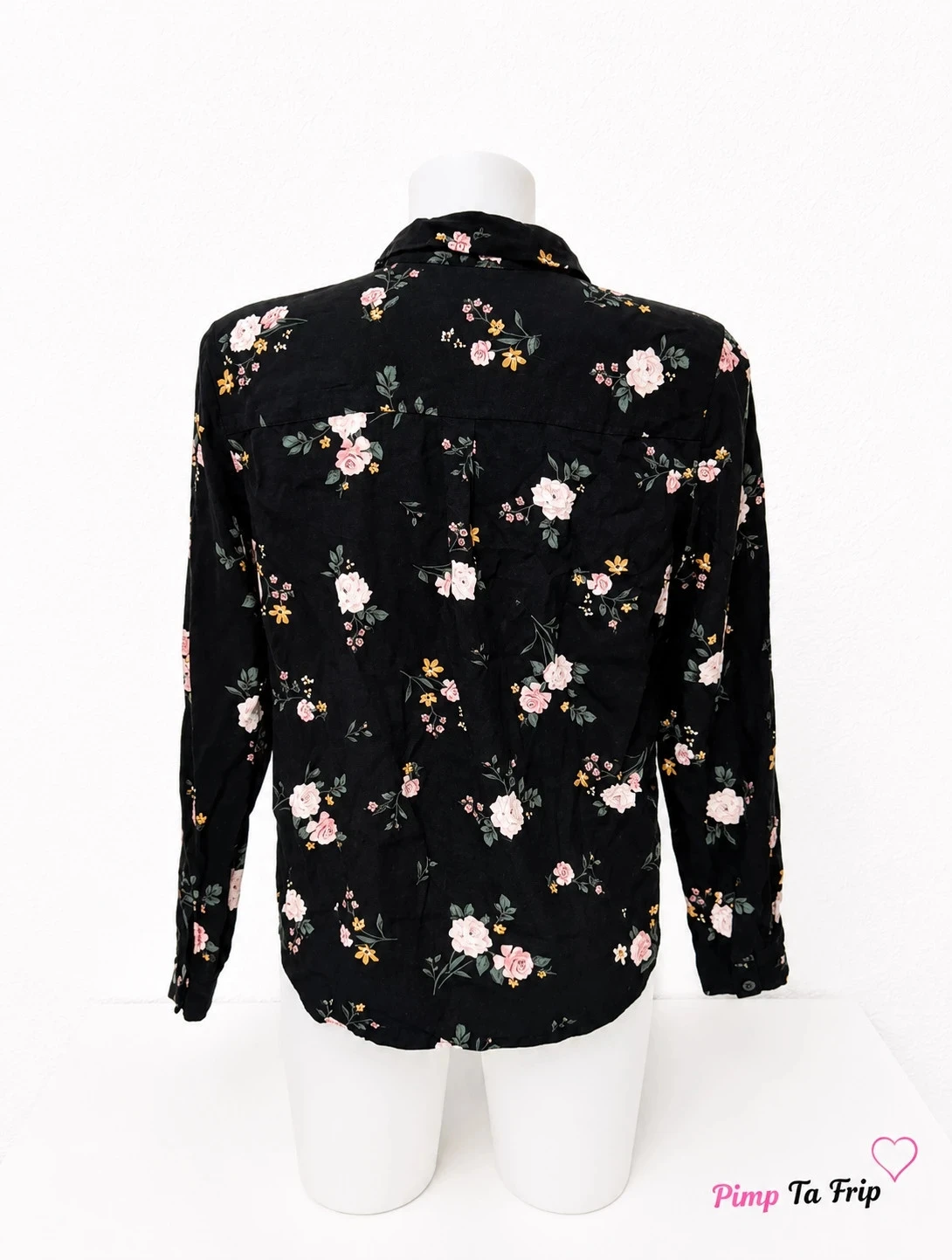 Zwarte bloemenshirt met lange mouwen maat S – photo 2